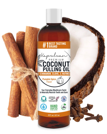 Kapuluan Coconut Pulling Oil for Teeth and Gums Mouthwash, 100% Pure and Natural, Non-GMO, Ayuverdic – Refreshing Pumpkin Spice Essential Oils