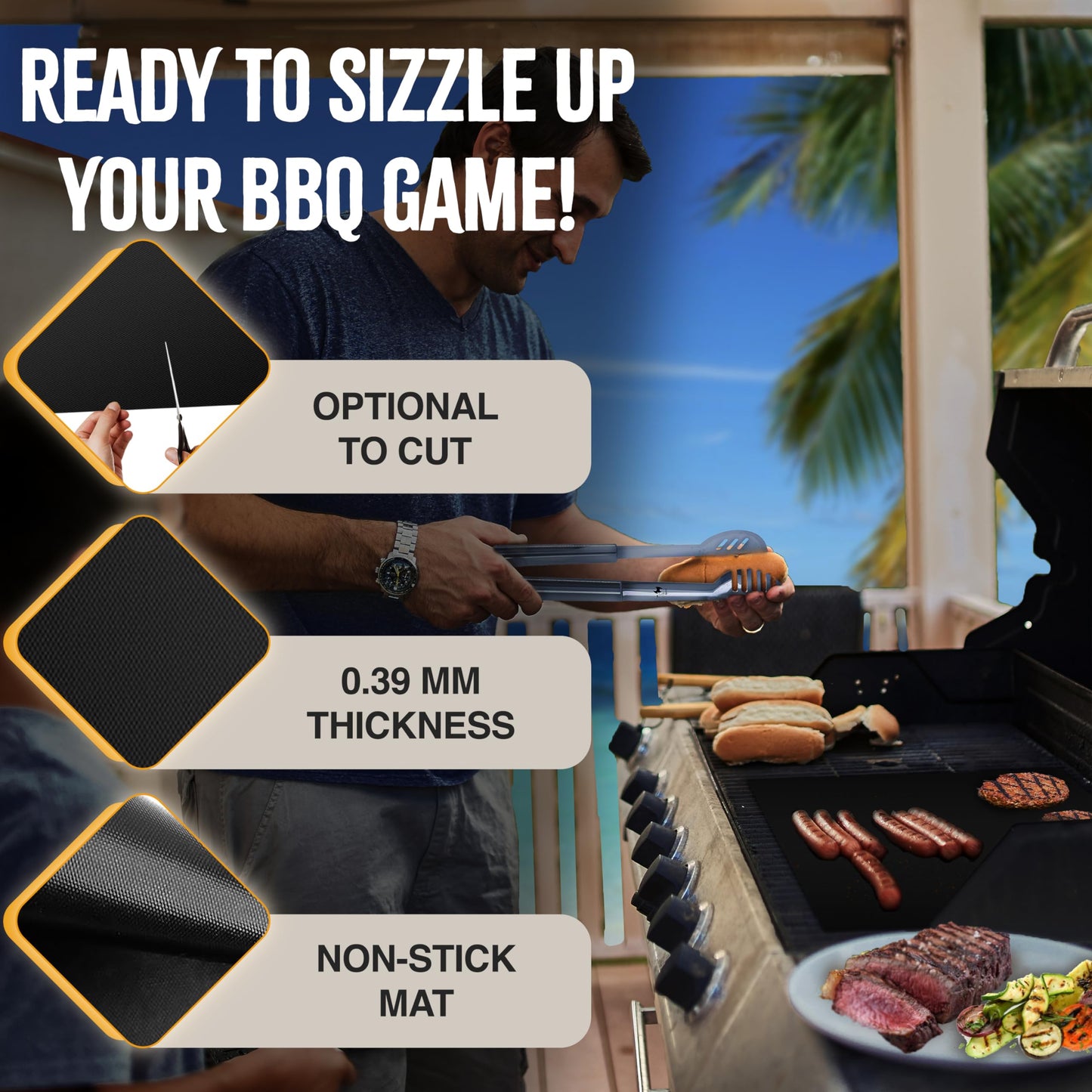 Kona (3 Pack) BBQ Grill Mats (Large & XL) - Heavy Duty Non-Stick, BBQ Grill Mats Bundle - (Set of 2) 16 inch x 13 inch, Large Grill Mats & 25 inch x 17 inch XL BBQ Grill Mat