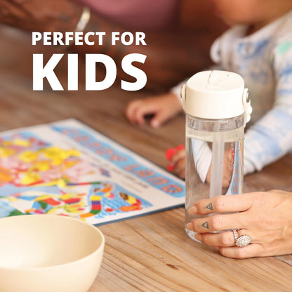 Elemental Leak Proof Water Bottles for Kids - Splash Kids Water Bottle for School with Pop-it Handle - BPA Free Tritan Plastic Reusable Water Bottle with Straw - Clear - 18oz