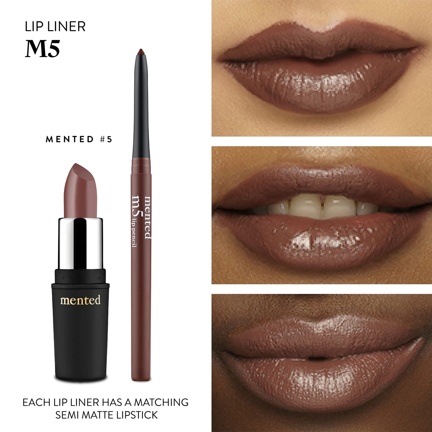 Mented Cosmetics No. 5 Brown Lip Liner Pencil, Waterproof Lip Liner Brown Lip Pencil, Natural Lip Liner Dark Lip Liner Vegan Cruelty-Free Makeup, Matte Lip Liners for Women