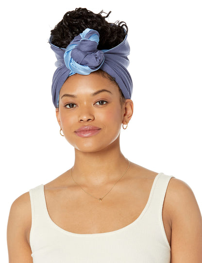 WRAPTSTYLE Stretchy Satin Headband Top Knot Headwrap, Natural Hair, Adjustable Size, Easy Gentle Protective Scarf Head Wrap (Light Blue)