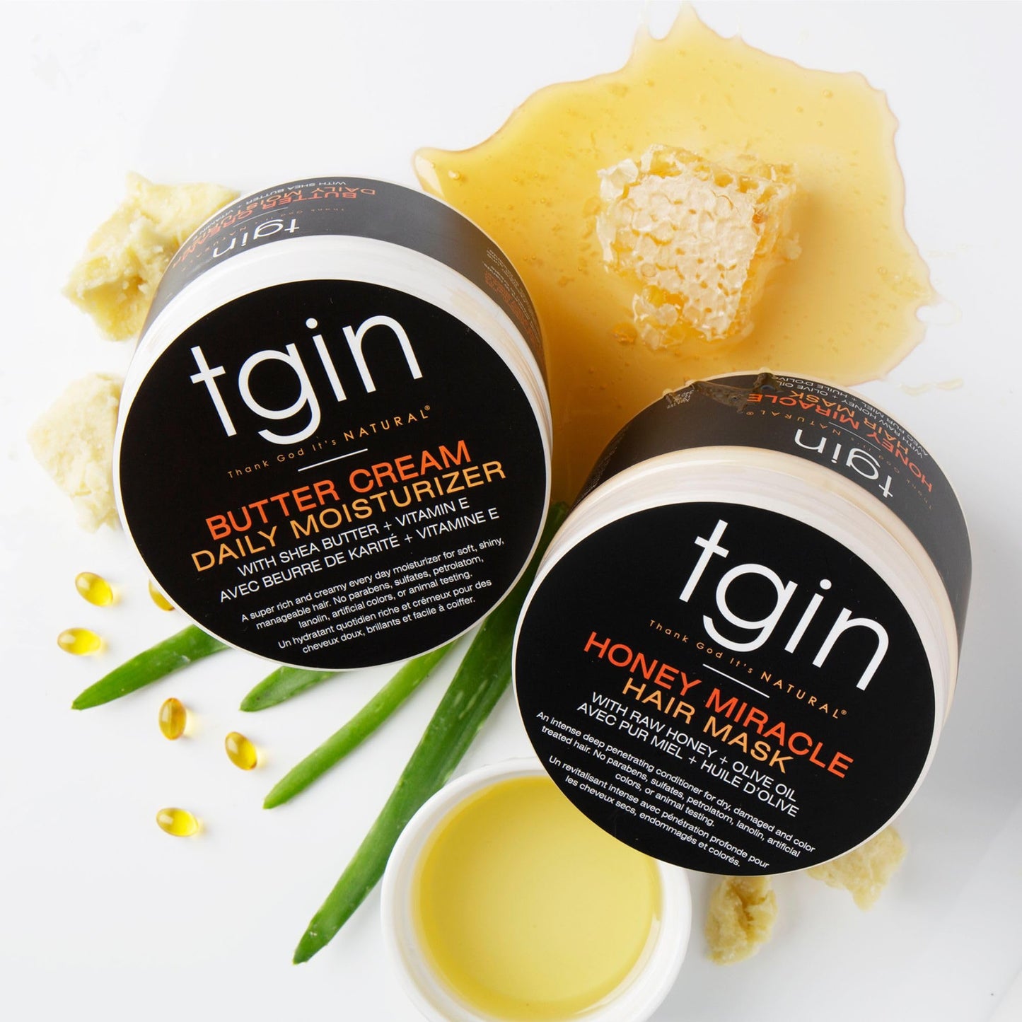 tgin Butter Cream Daily Moisturizer and Honey Miracle Hair Mask Duo for Curly, Coily and Wavy Hair, Rich Moisture and Deep Conditioning for Dry Hair, 12 oz (Set)