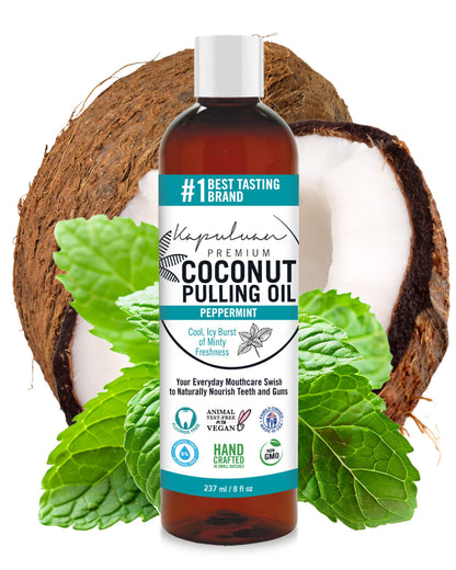 Kapuluan Coconut Oil Pulling for Teeth and Gums Mouthwash, 100% Pure and Natural, Non-GMO, Ayurvedic – Peppermint Pulling Oil