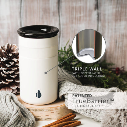 Elemental Artisan Insulated Tumbler, Triple Wall Coffee Travel Mug, Reusable Stainless Steel Coffee Tumbler with Ceramic Lid, Thermal Coffee Cups for Hot (6 Hrs) & Cold (18 Hrs), 12oz - Matte White