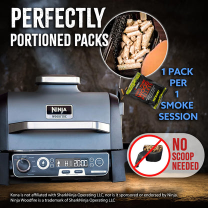 Kona Wood Pellets Intended for The Ninja Woodfire Grill, 12 Single-Use Pouches (4 Flavors)