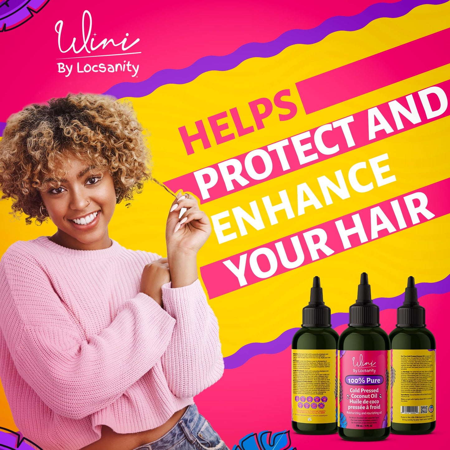 Locsanity Wini Pure 100% Cold Pressed Coconut Oil For Hair and Skin, 4 Fl Oz