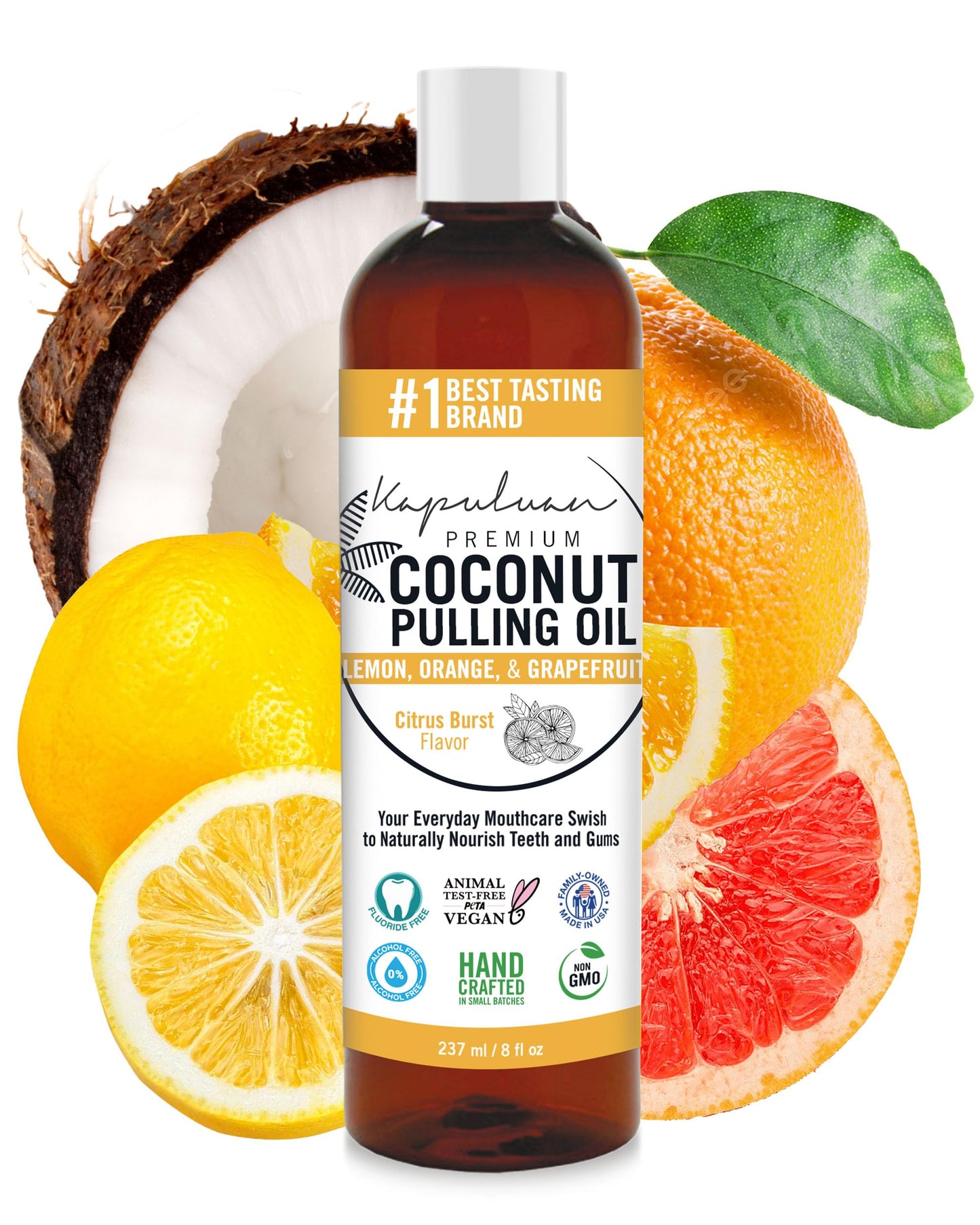 Kapuluan Coconut Oil Pulling for Teeth and Gums Mouthwash, 100% Pure and Natural, Non-GMO, Ayurvedic – Refreshing Lemon Essential Oil, Orange Essential Oil, and Grapefruit Essential Oils