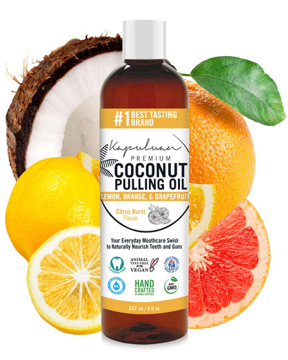 Kapuluan Coconut Oil Pulling for Teeth and Gums Mouthwash, 100% Pure and Natural, Non-GMO, Ayurvedic – Refreshing Lemon Essential Oil, Orange Essential Oil, and Grapefruit Essential Oils
