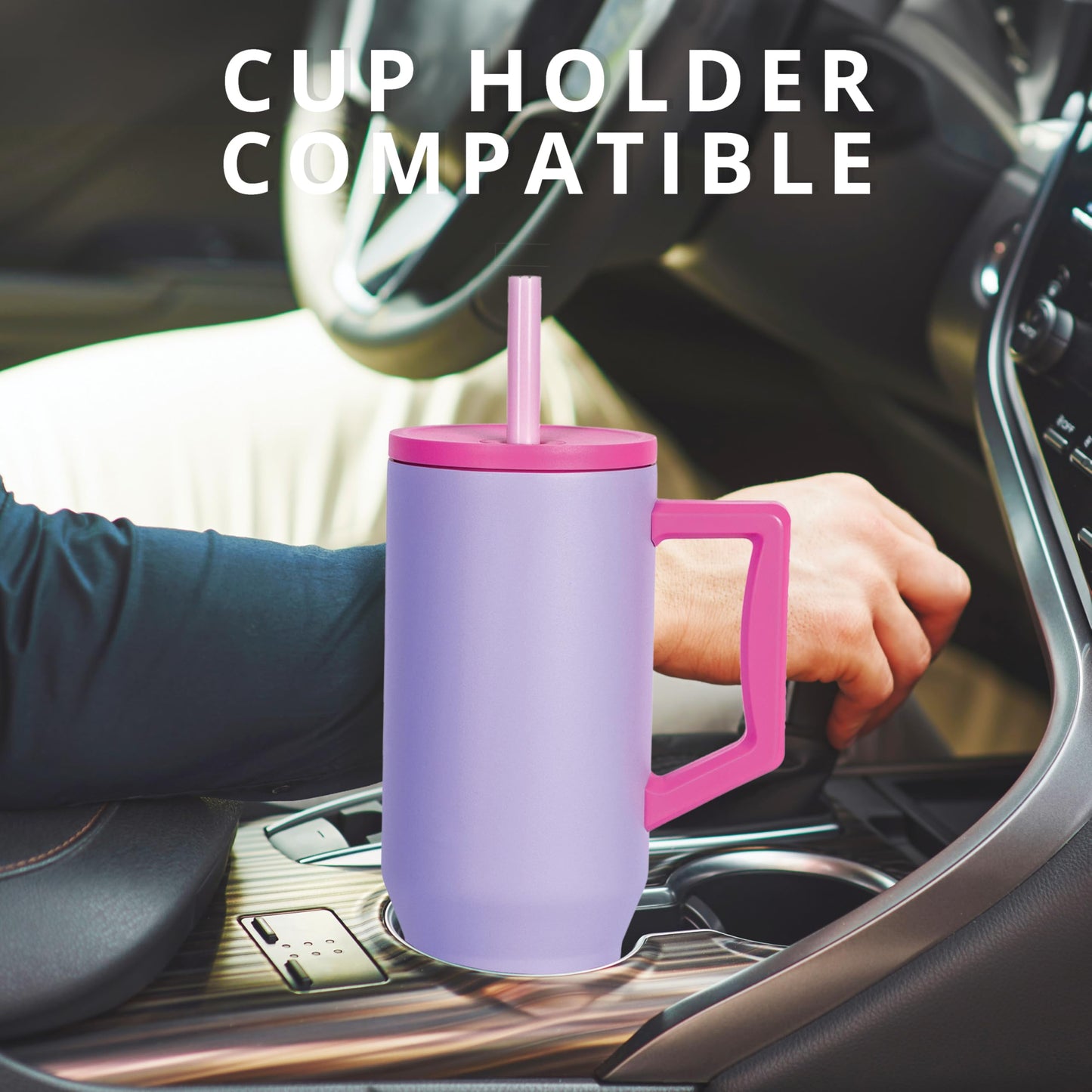 Elemental 40 oz Tumbler with Handle and Straw - Spill Proof Insulated Stainless Steel Commuter for Hot and Cold Beverages - Travel Coffee Mug with 2 Straws & Spill Proof Lid - 40oz - Lilac Tie Dye