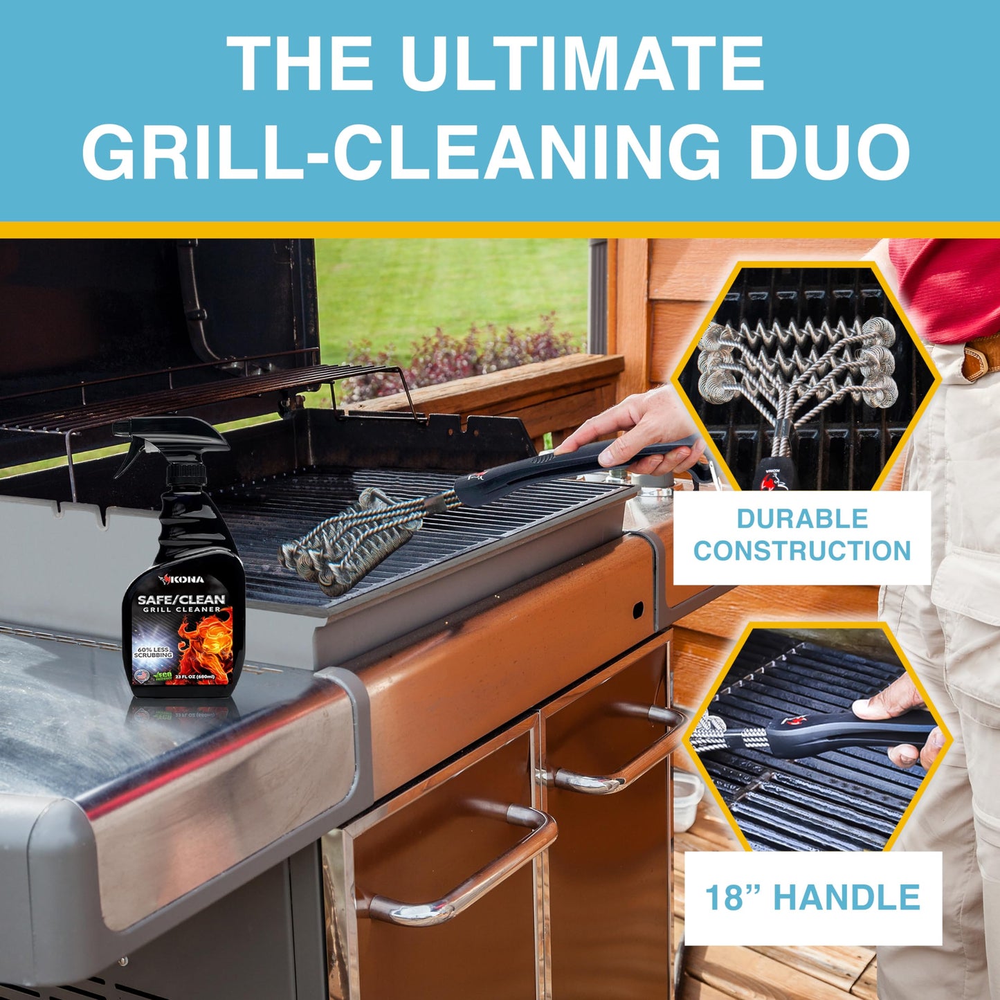 Coil Grill Brush & Grill Spray Cleaner - Safe/Clean Bristle-Free BBQ Grill Brush & Heavy-Duty, No-Drip Grill Spray, Eco-Friendly Degreaser (23 oz) - Perfect for Outdoor Grilling & Cleaning