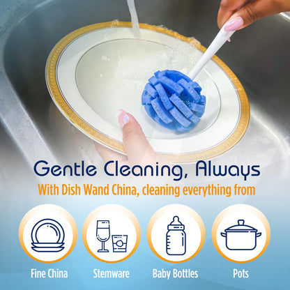 COMPAC HOME Dish Wand China Durable Foam Sponge Petals Brush and Clean Dishes, Pots, Bottles, & Glassware, 2 Count