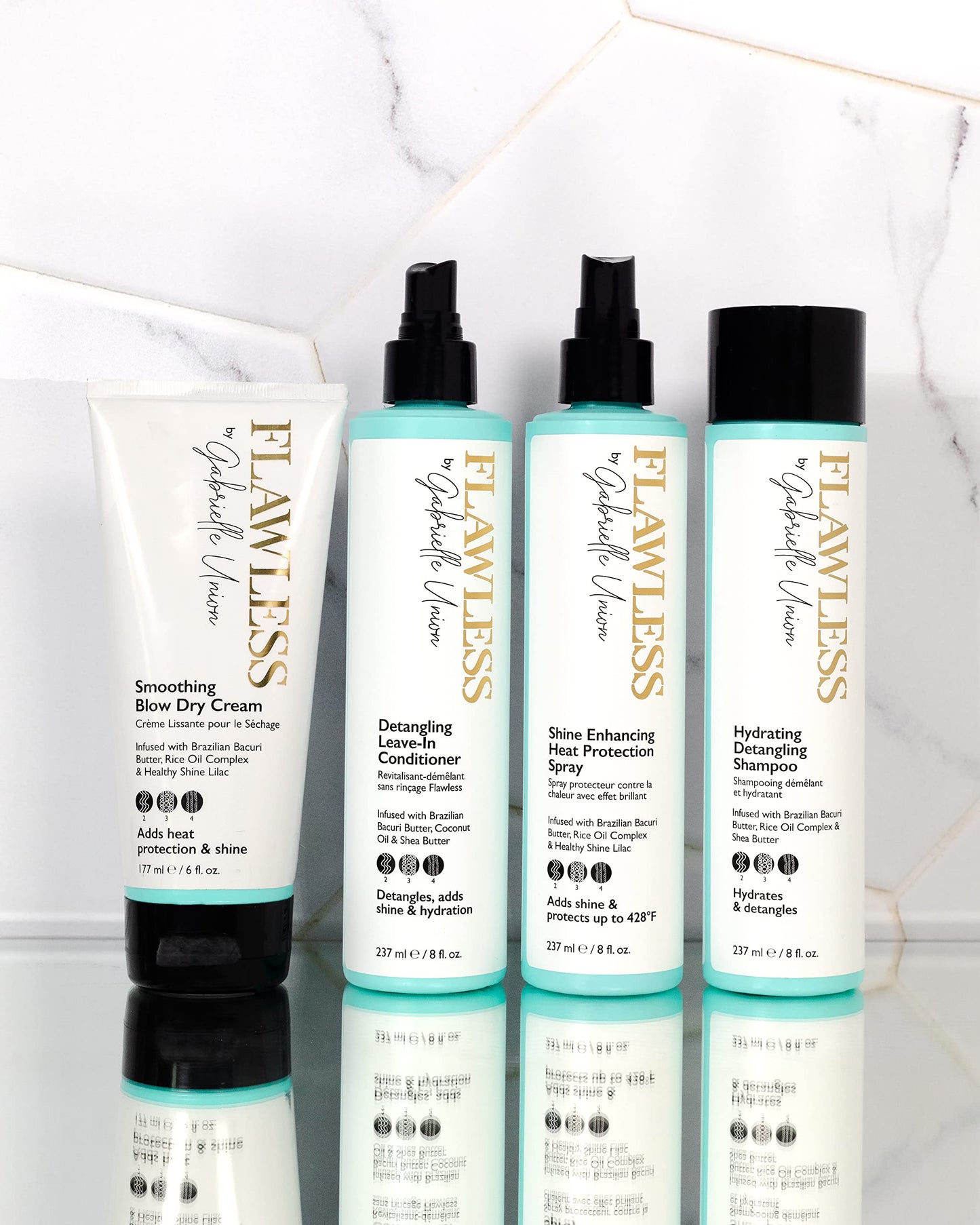 Flawless by Gabrielle Union Blow Out Gift Bundle - Hydrating Shampoo, Leave-in Conditioner, and Heat Protectant Spray