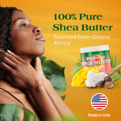 RA COSMETICS Whipped Shea Butter Mango - 100% Pure and Natural African Shea Butter - Ultimate Handcrafted Moisturizer with Essential Vitamins for Radiant Skin and Luscious Hair - 12oz Jar