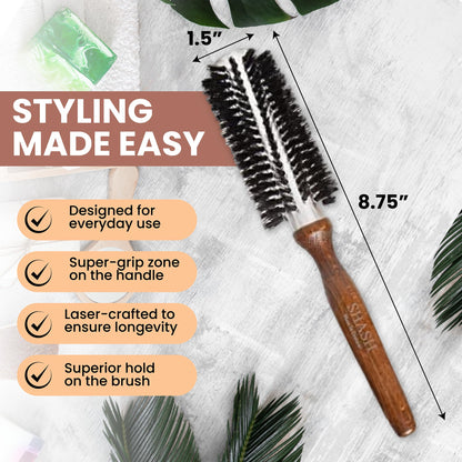 Since 1869 Hand Made In Germany Professional Series Boar Bristle Round Brush - Add Volume, Help Fight Frizz - Super-Grip Handle for Easy Styling - Eco-Sour (Small)