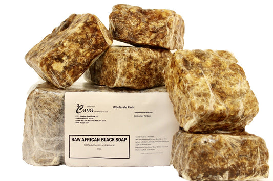 3CAYG African Black Soap 5LBS Raw Organic Black Soap Hand made in Ghana (5) Individually Wrapped 1LB Bars Wholesale