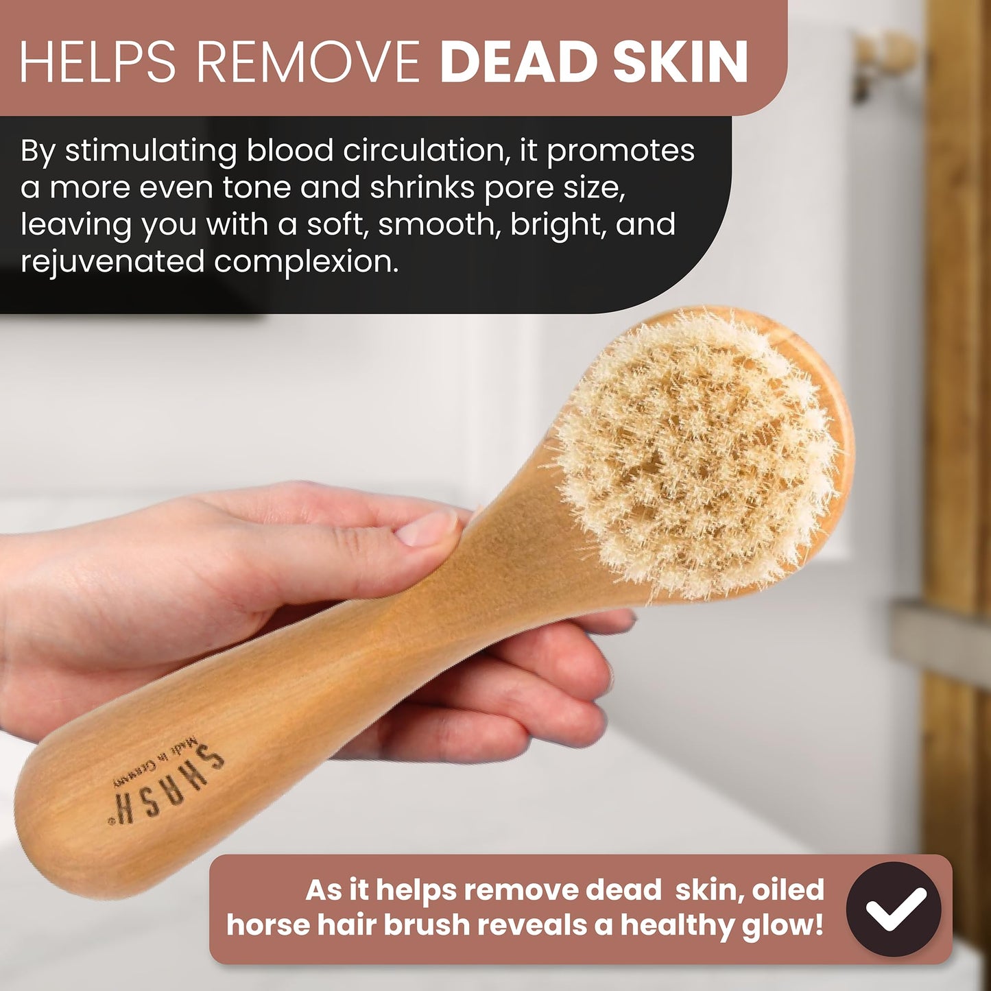 Since 1869 Hand Made in Germany - Sustainable Exfoliating Face Brush, Scrub Cleansing Brush, Exfoliates Skin to Help Reduce Flaking, Fine Lines, Supports Glowing Complexion Natural Boar Bristle