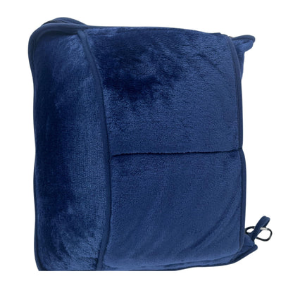 Take OFF Luggage - Compact Travel Blanket and Pillow, Super Soft Stuffable Bag with Zipper Pockets & a Keychain, Fits 3 Days of Essentials, Carry on Airplanes, Cars and Road Trip Accessories, Blue