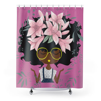 Pardon My Fro Lily Shower Curtain - 100% Polyester Fabric Shower Curtains with Print - Hotel & Home One Piece Hookless Shower Curtains w/ 12 Grommets, Chic Style Bathroom Curtain (Pink 71"×71")