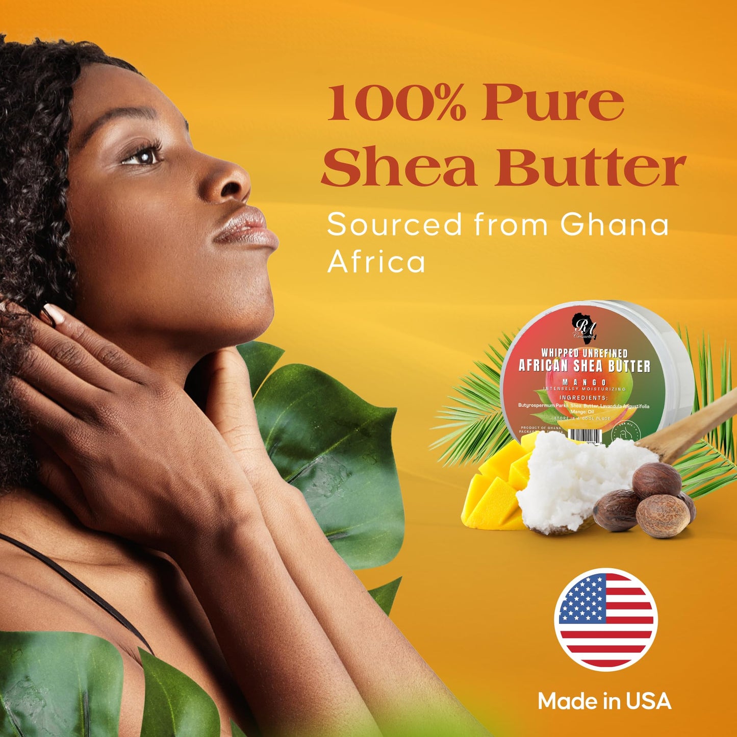 RA COSMETICS 100% African Shea Butter - Mango Scented, Anti-Aging Moisturizer, 6 Ounce
