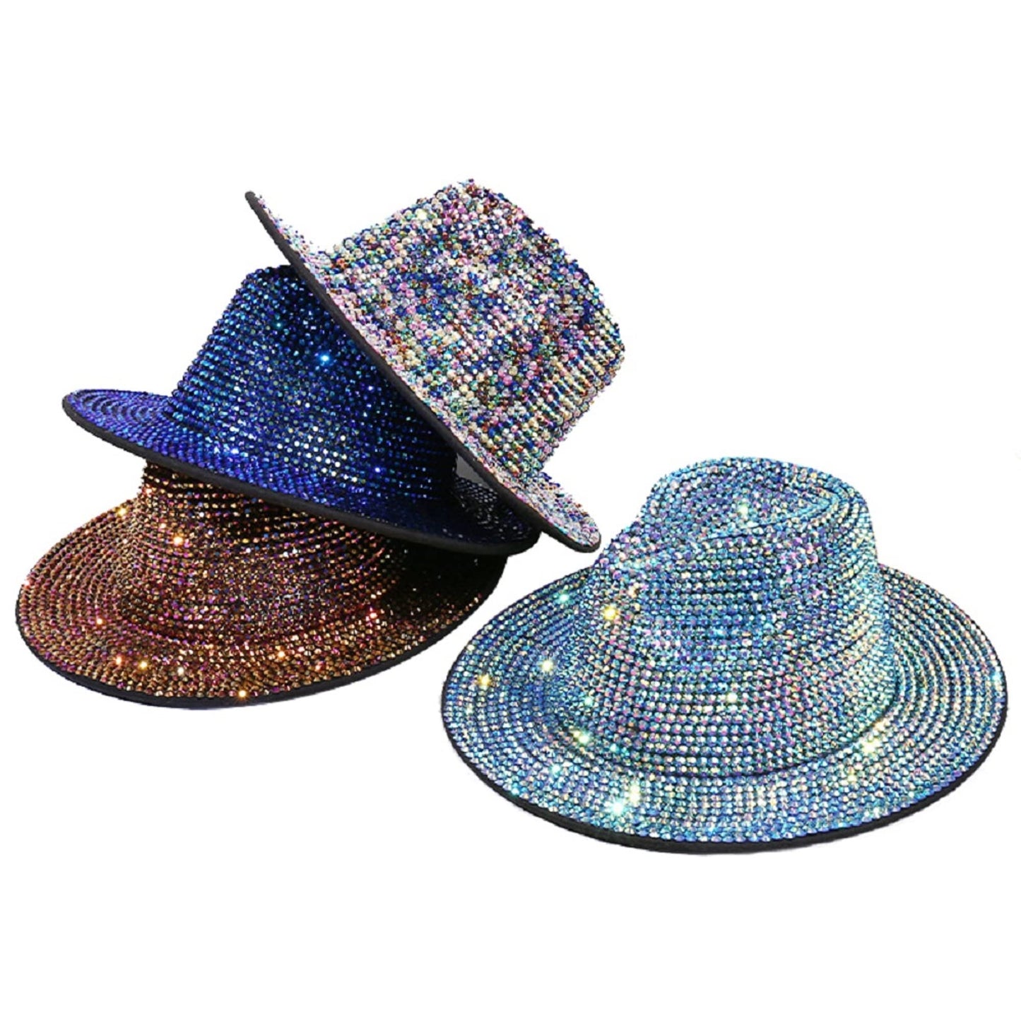 2Chique Boutique Women's Extra Bling Gold Rhinestone Embellished Wide Brim Fedora Hat