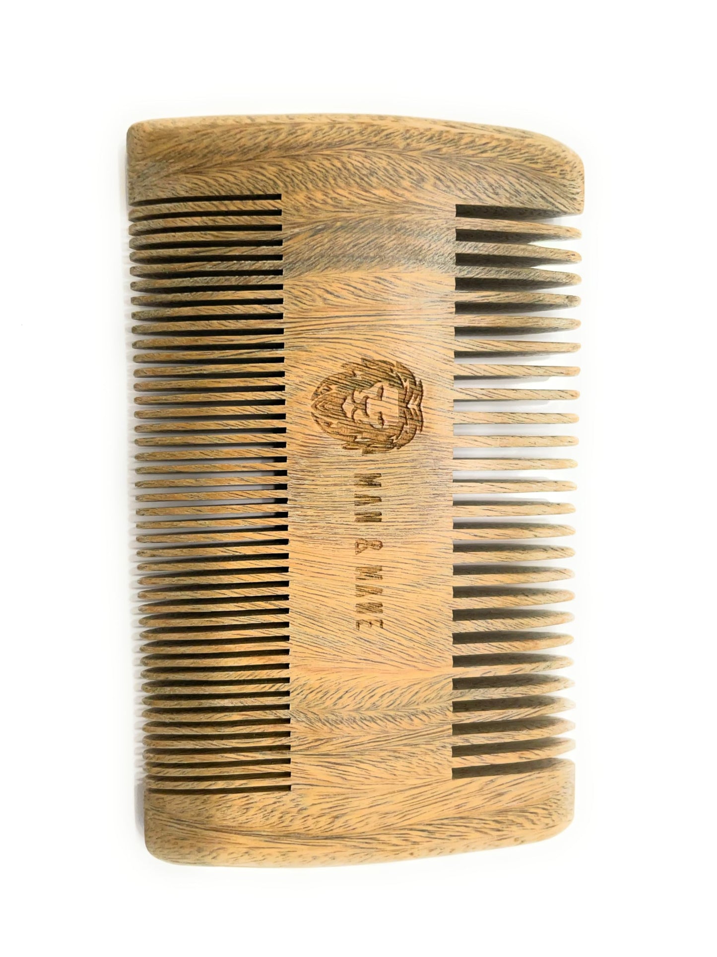 Premium Natural Green Sandalwood Dual-Action Beard Comb with Protective Case – the Perfect Beard & Mustache Grooming Companion & Gift for Men – by Man & Mane