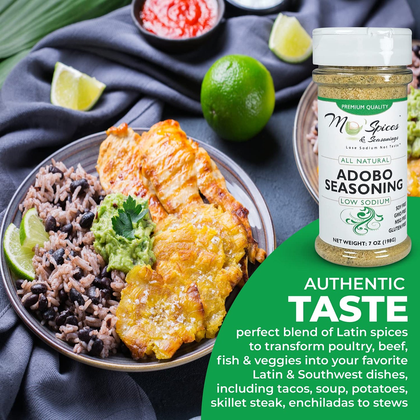 Mo'Spices & Seasonings - Adobo Seasoning, Low Sodium, Gluten Free, Non-GMO, Soy Free, MSG Free, Vegan, Paleo & Keto Friendly-Health Conscious-Sea Salt - Spices - Perfect for Foodies & Picky Eaters