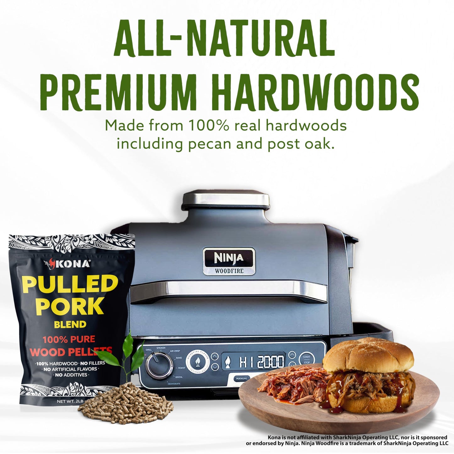 Kona Pulled Pork Blend Smoker Pellets, Intended for Ninja Woodfire Outdoor Grill, 2 lb Resealable Bag