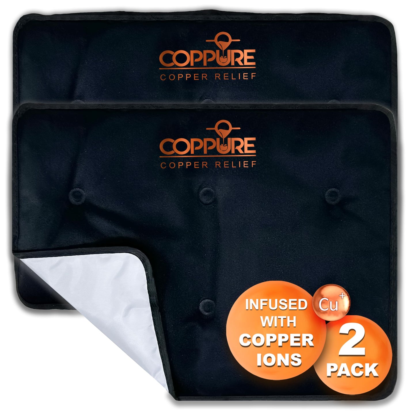 Coppure Copper Relief Large Gel Soft Flexible Medical Ice Packs for Injuries - Reusable Ice Pad Cold Pack for Back Pain, Migraine Relief Pad, Postpartum, Headache, Shoulder – 15” x 11” - 2 Pack