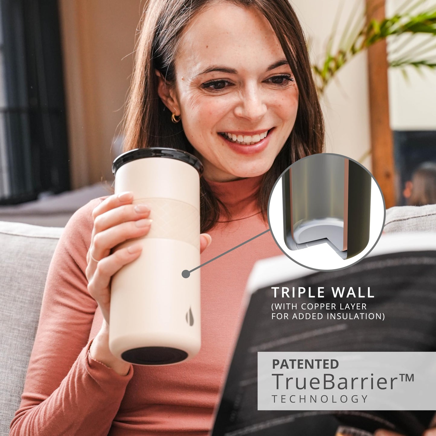 Elemental Artisan Insulated Tumbler, Triple Wall Coffee Travel Mug, Reusable Stainless Steel Coffee Tumbler with Ceramic Lid, Thermal Coffee Cups for Hot (6 Hrs) & Cold (18 Hrs), 16oz - Sand