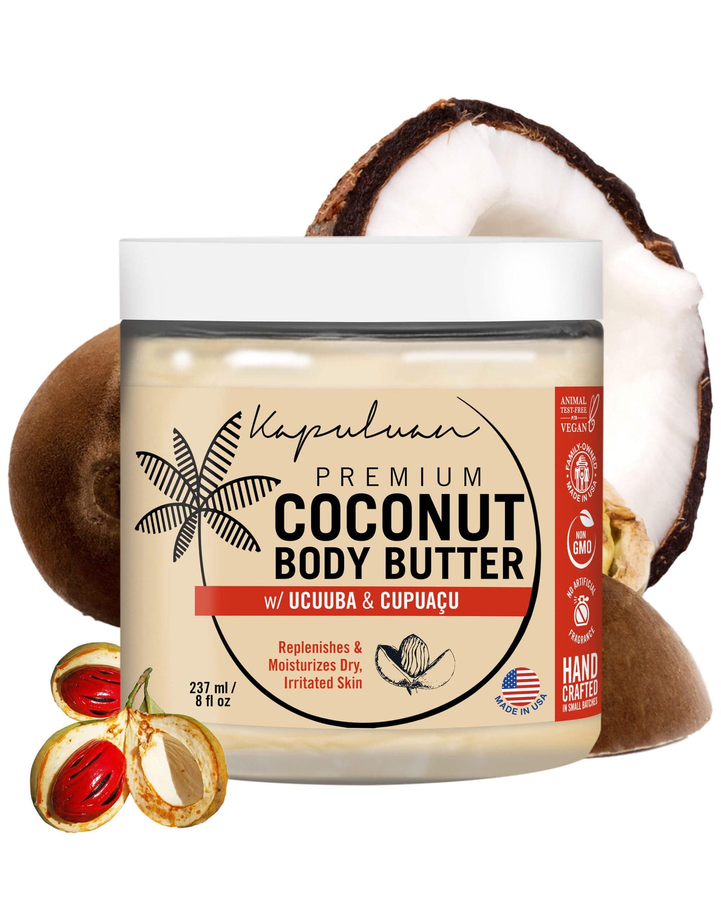 Kapuluan Coconut Body Butter for Women Dry Skin, Body Butter with All Natural Coconut Oil, Ucuuba Butter & Cupuaçu Butter,Body Cream Whipped Body Butter for Women (Tiger Orchid and Wild Cherry Scent)