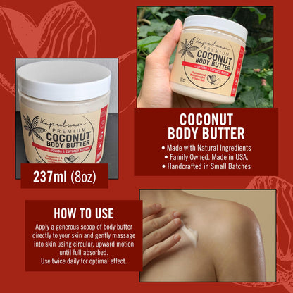 Kapuluan Coconut Body Butter for Women Dry Skin, Body Butter with All Natural Coconut Oil, Ucuuba Butter & Cupuaçu Butter,Body Cream Whipped Body Butter for Women.