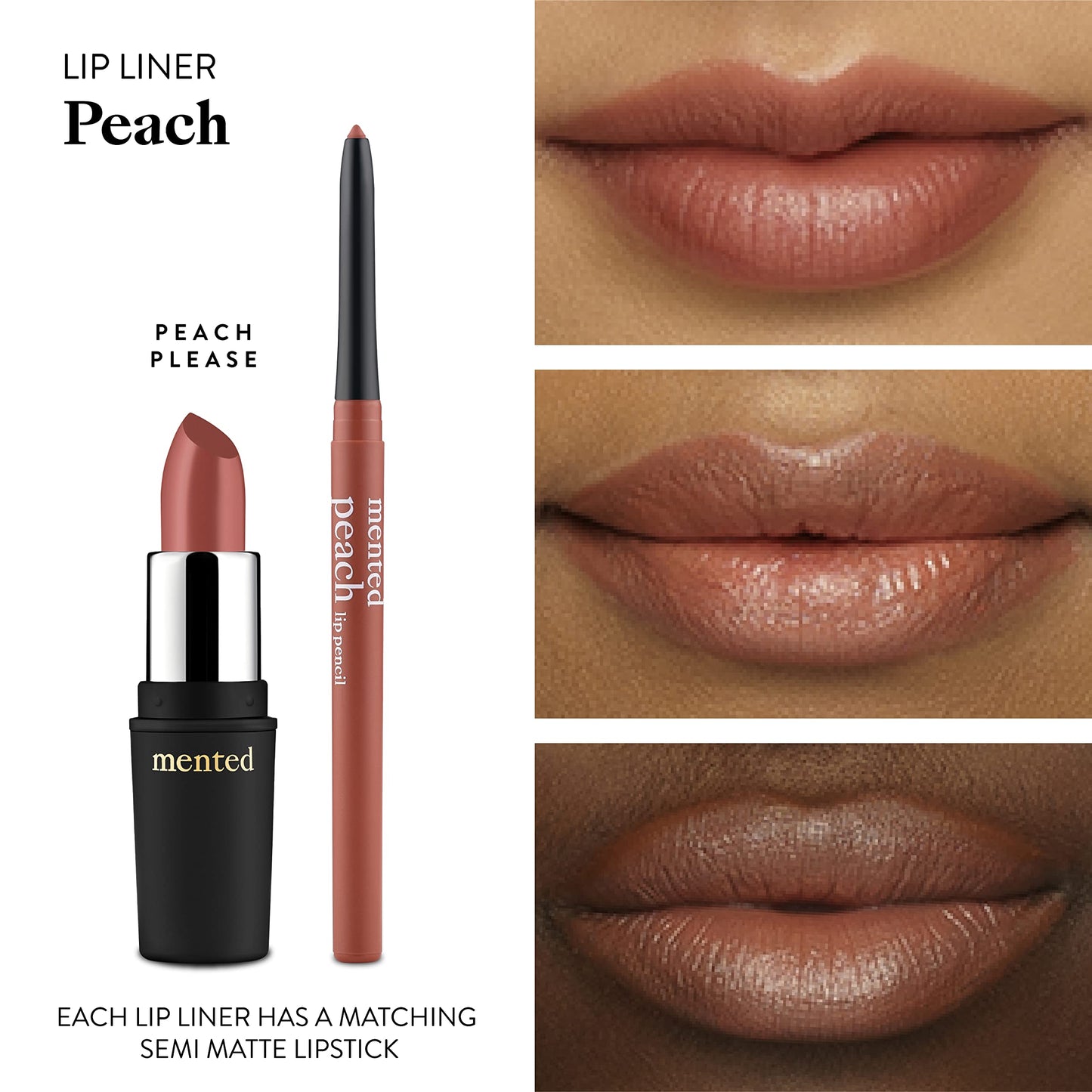 Mented Cosmetics Peach Lip Liner Pencil, Waterproof Lip Liner Peach Lip Pencil, Natural Lip Liner Nude Lip Vegan and Cruelty-Free Makeup, Matte Lip Liners for Women