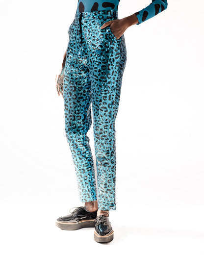 Pantora Women's Stacy Sequin Pant, Blue Leopard, Large