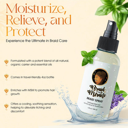 Braid Miracle Magic Soothing Spray - Moisturizing for Braids, Locs, Twists, Cornrows, and Crochet, With Banana Juice, Organic Essential Oils, and Refreshing Mint Scent, 4 oz