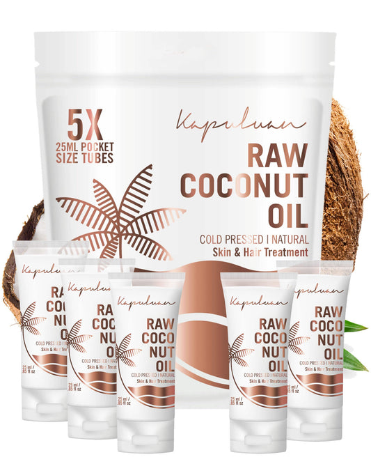 Kapuluan Coconut Oil for Hair, Skin - Extra Virgin Cold Pressed Oil with MCTs for Body Care or Haircare, Hair Growth, Aceite de Coco Natural, Baby, Dogs, Pets Travel Mini Tube (5 x 25ml)