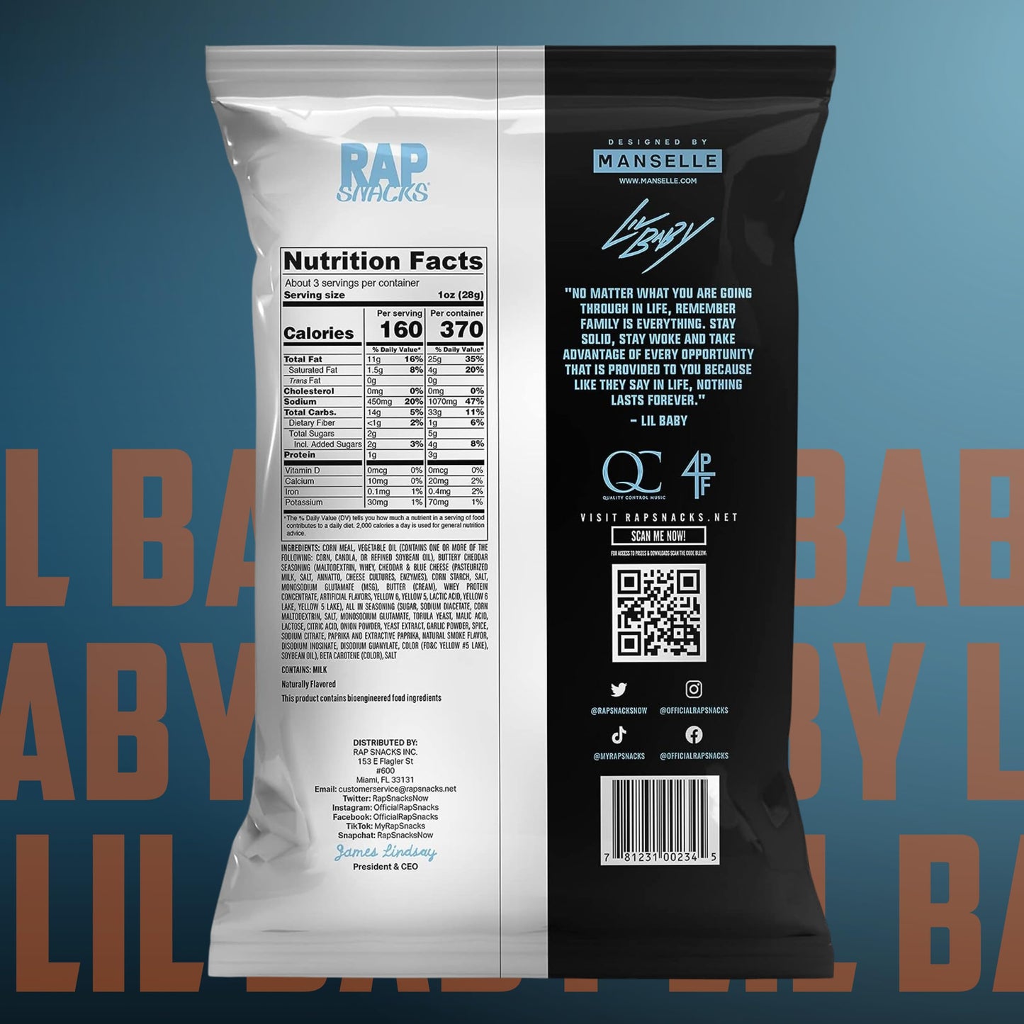 Rap Snacks Lil Baby All In Cheese Puffs 2.5 Oz Bags-Pack of 6