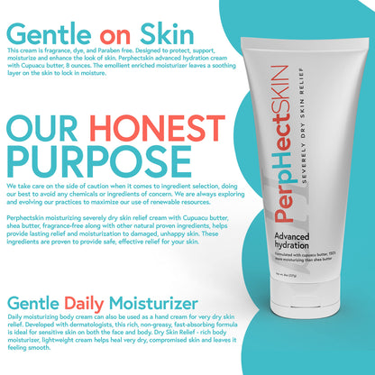 PerpHectSKIN Severely Dry Skin Relief Cream with Cupuacu Butter, Lightweight, Long Lasting Moisturizer for Body & Face, Fragrance-Free Dry Skin Natural Cream 8 Oz