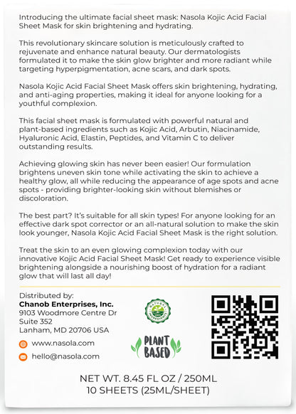 Nasola - Anti-Aging, Brightening, Hydrating, Moisturizing Skin Treatment Mask, 10pcs