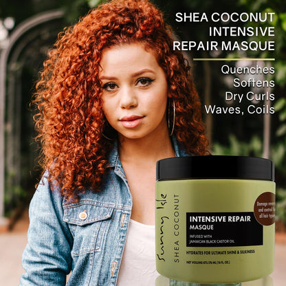 Sunny Isle Shea Coconut Intensive Repair Masque 16oz | Jamaican Black Castor Oil Infused | Deeply Conditions, Repairs, Hydrates, Strengthens Damaged Hair | Adds Shine & Body