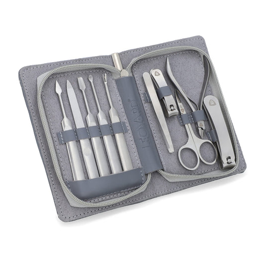 Leovard- Premium Leather Nail Grooming Kit for Men & Women | Manicure Pedicure Set 10 Pcs Stainless Steel Luxury Grooming Kit W/Genuine Full-Grain Leather Travel Carrying Case | Posh Gifts