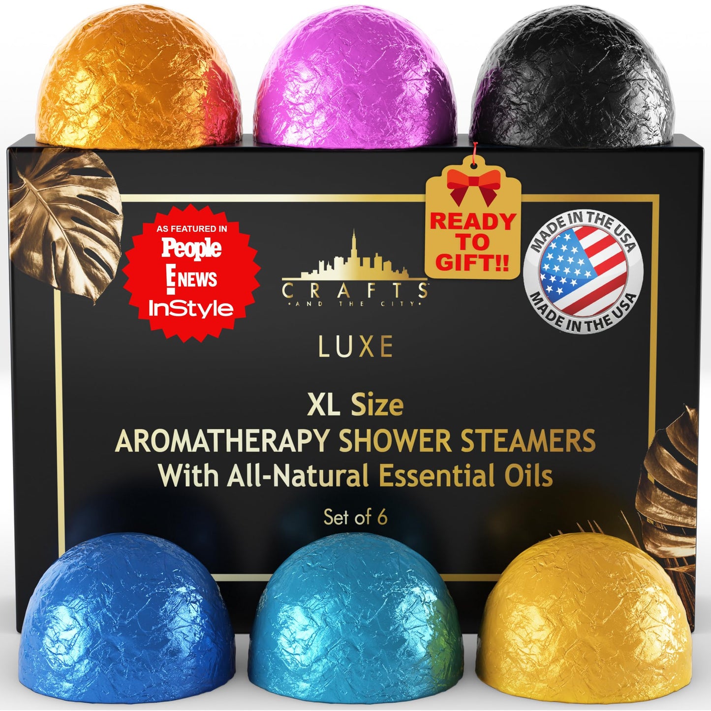 Crafts And The City Luxury Shower Steamers Aromatherapy 6 Pack Gift Set -Made in USA Essential Oil Shower Bath Bombs for Women- Best Womens Luxe Shower Fizzies Scents Vapor Pods Melts Soothers