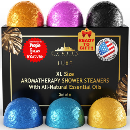 Crafts And The City Luxury Shower Steamers Aromatherapy 6 Pack Gift Set -Made in USA Essential Oil Shower Bath Bombs for Women- Best Womens Luxe Shower Fizzies Scents Vapor Pods Melts Soothers