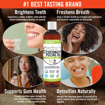 Kapuluan Coconut Oil Pulling for Teeth and Gums Mouthwash, 100% Pure and Natural, Non-GMO, Ayurvedic – Refreshing Spearmint and Lime Essential Oils