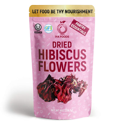 Iya Foods GlutenFree Hibiscus Flowers, Cut & Sifted, Kosher Certified (Hibiscus Sabdariffa Flower, Dry Roselle) Non GMO, No Preservative, Great for tea - 8 Ounces