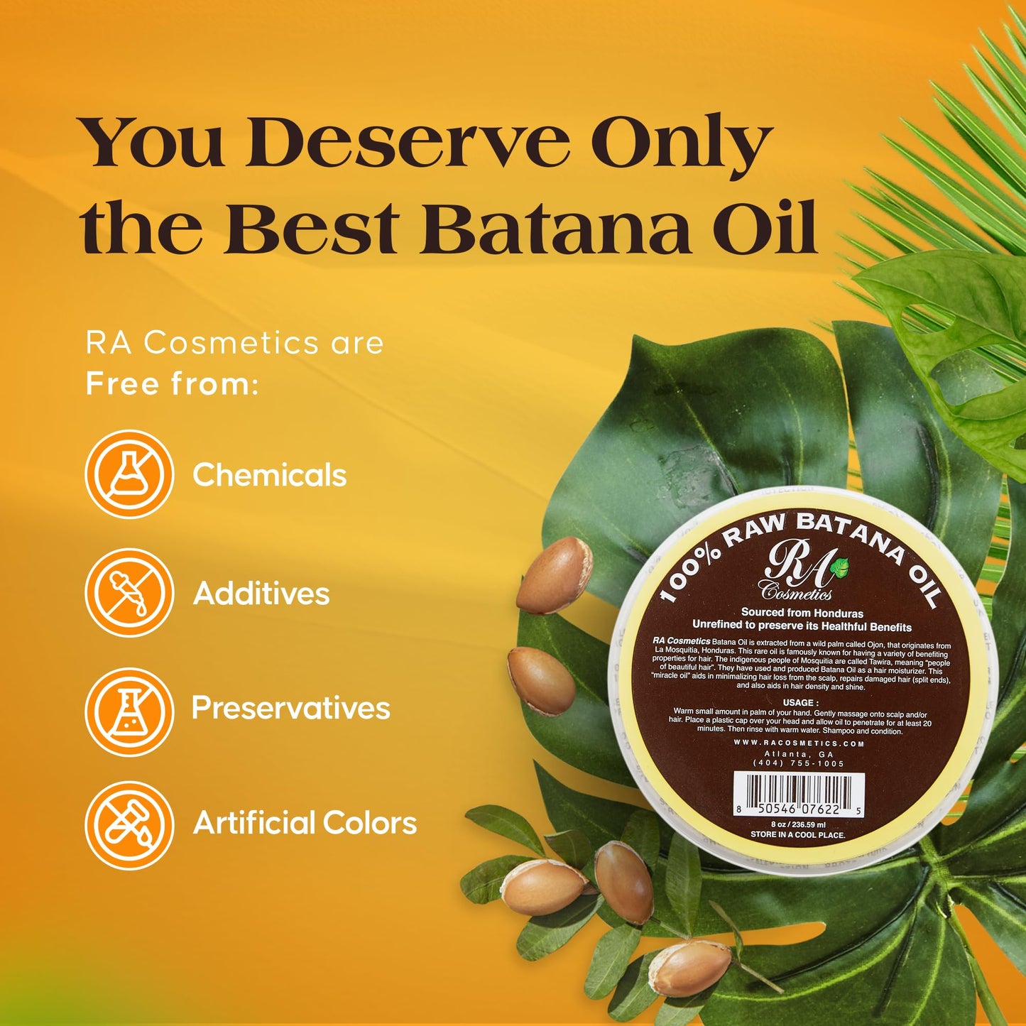 RA COSMETICS 100% Natural Unrefined Batana Hair Oil for Growth, Repair & Strength | 8 oz Nourishing Moisturizer for Damaged Hair from Honduras