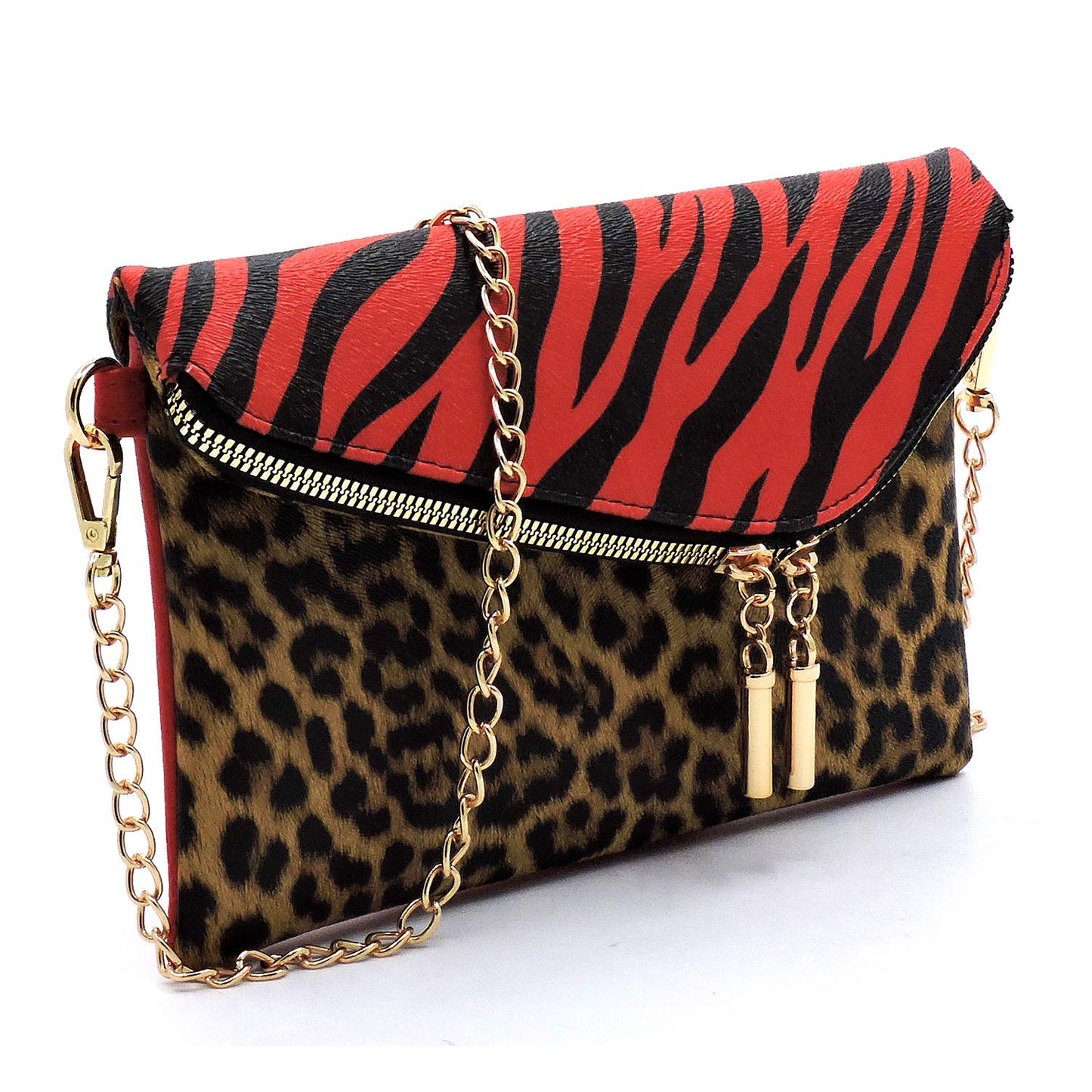 2Chique Boutique Women's Leopard Zebra Print Color block Envelope Cross body Bag