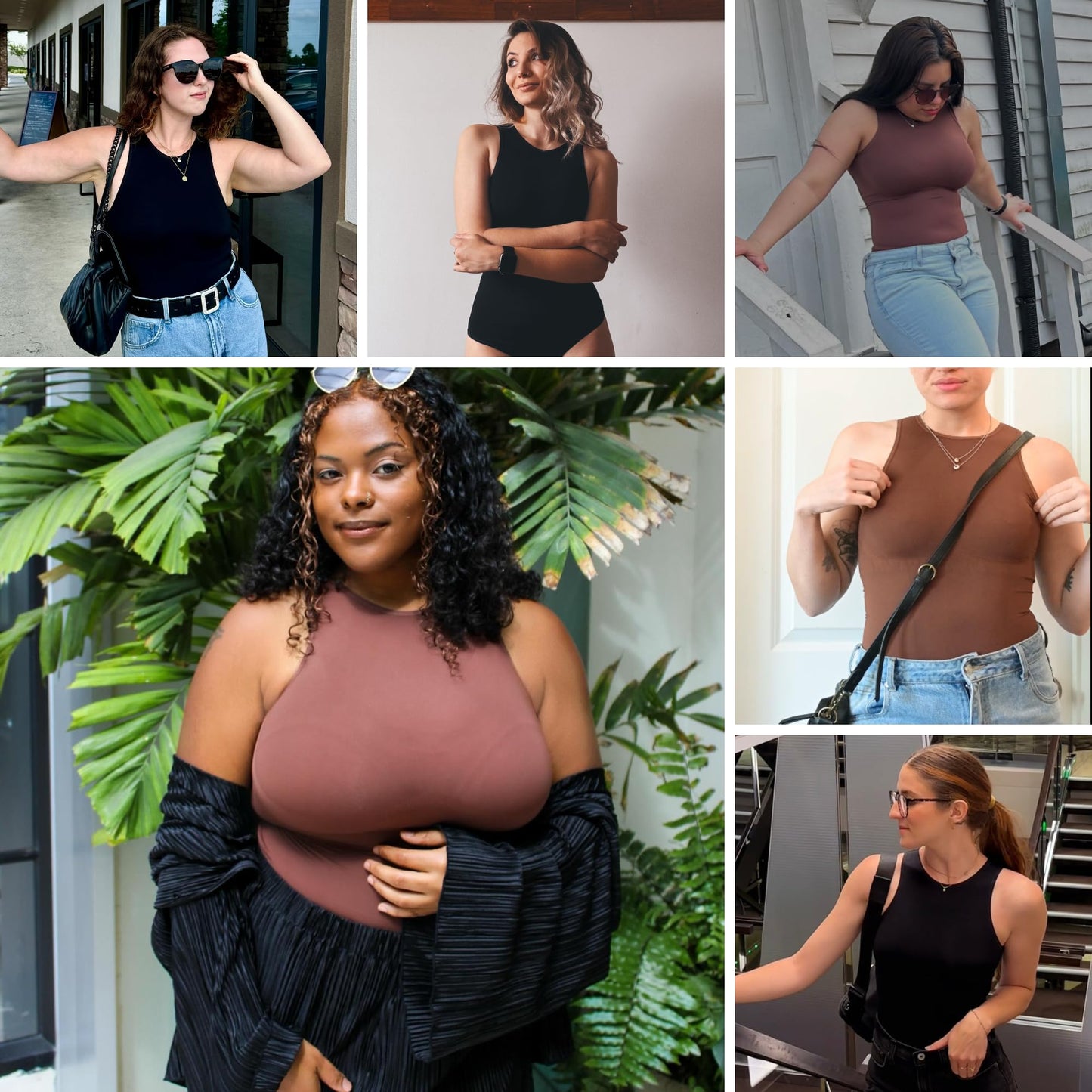 Soo slick Bodysuit for Women Tummy Control - Shapewear Racerback Top Clothing Seamless Body Sculpting Shaper High Neck - Brown M/L