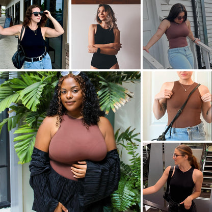 Soo slick Bodysuit for Women Tummy Control - Shapewear Racerback Top Clothing Seamless Body Sculpting Shaper High Neck - Brown M/L
