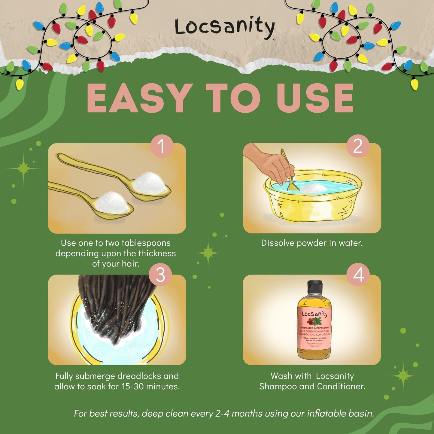 Locsanity Dreadlock Hair Scalp Detox - Deep Clean Dreadlock Powder, Cleansing Conditioner - Natural Hair Cleanser for Build Up - ACV Alternative, Loc Care and Maintenance Products