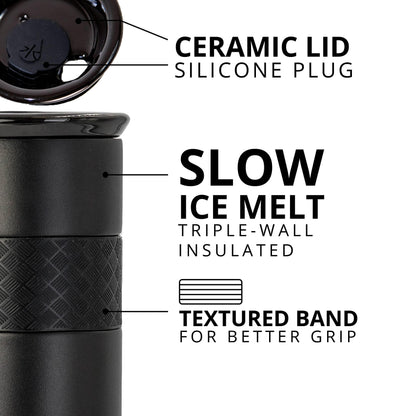 Elemental Artisan Insulated Tumbler, Triple Wall Coffee Travel Mug, Reusable Stainless Steel Coffee Tumbler with Ceramic Lid, Thermal Coffee Cups for Hot (6 Hrs) & Cold (18 Hrs), 16oz - Matte Black